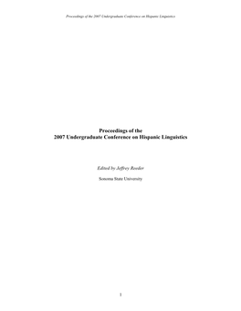 Proceedings of the 2007 Undergraduate Conference on Hispanic Linguistics