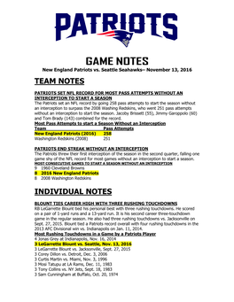 Patriots at Philadelphia Game Notes