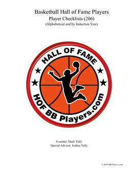 HOF Basketball Player Checklist by Induction Year and Alphabetical