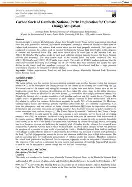 Carbon Sock of Gambella National Park: Implication for Climate Change Mitigation