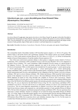 Istiochrysis Gen. Nov., a New Chrysidid Genus from Oriental China (Hymenoptera, Chrysididae)