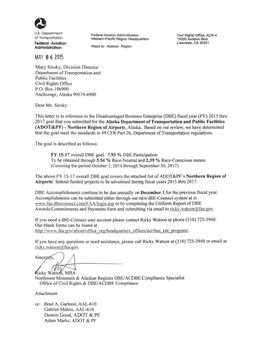 FAA FY 15-17 DBE Goal Approval Letter for Northern Region