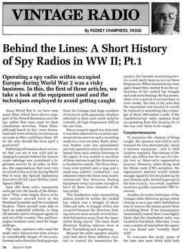 Behind the Lines: a Short History of Spy Radios in WW II; NA