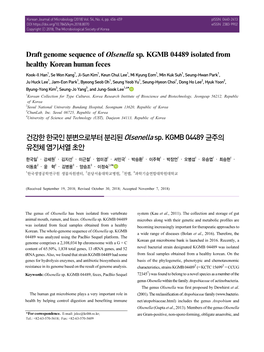 Draft Genome Sequence of Olsenella Sp. KGMB 04489 Isolated from Healthy Korean Human Feces 건강한 한국인 분변으로부