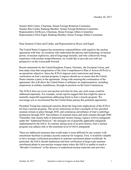 Scientists' Letter to Congress on the Iran Deal