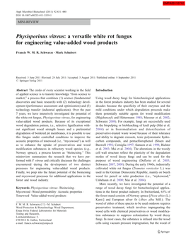 Physisporinus Vitreus: a Versatile White Rot Fungus for Engineering Value-Added Wood Products