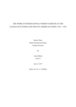 The Work of International Women’S Groups at the League of Nations and the Pan-American Union, 1919 – 1939