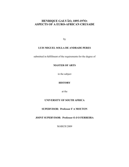 Henrique Galvão, 1895-197O: Aspects of a Euro-African Crusade