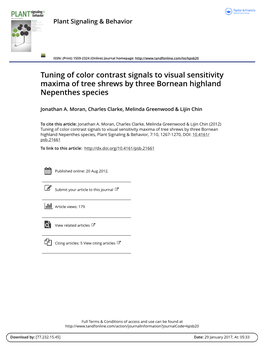 Tuning of Color Contrast Signals to Visual Sensitivity Maxima of Tree Shrews by Three Bornean Highland Nepenthes Species