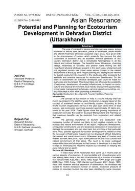 Potential and Planning for Ecotourism Development in Dehradun District (Uttarakhand)