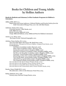 Books for Children and Young Adults by Hollins Authors