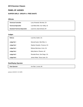 2015 Glacier Falls Summer Classic Protocol