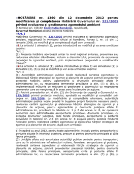 HOTĂRÂRE Nr. 1260 Din 12 Decembrie 2012 Pentru Modificarea Şi Completarea Hotărârii Guvernului Nr. 321/2005 Privind Evaluar