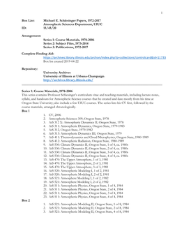Michael E. Schlesinger Papers, 1972-2017 Atmospheric Sciences Department, UIUC ID: 15/45/20