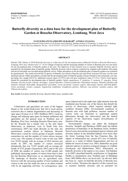 Butterfly Diversity As a Data Base for the Development Plan of Butterfly Garden at Bosscha Observatory, Lembang, West Java