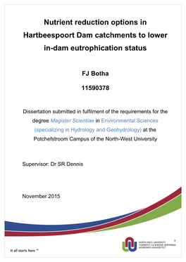 Nutrient Reduction Options in Hartbeespoort Dam Catchments to Lower In-Dam Eutrophication Status