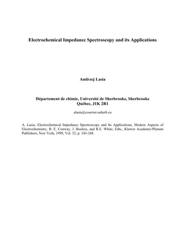 Electrochemical Impedance Spectroscopy and Its Applications