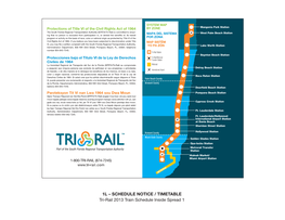 1L – SCHEDULE NOTICE / TIMETABLE Tri-Rail 2013 Train Schedule Inside Spread 1