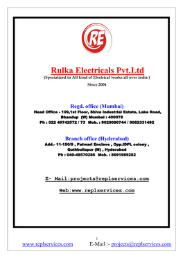 0Burulka Electricals Pvt.Ltd (Specialized in All Kind of Electrical Works All Over India ) Since 2004