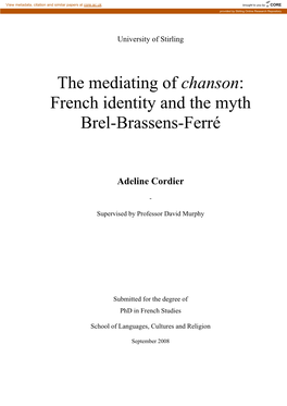 The Mediating of Chanson: French Identity and the Myth Brel-Brassens-Ferré