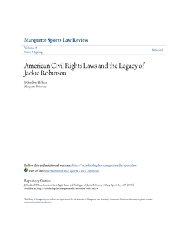 American Civil Rights Laws and the Legacy of Jackie Robinson J