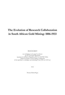 The Evolution of Research Collaboration in South African Gold Mining: 1886-1933