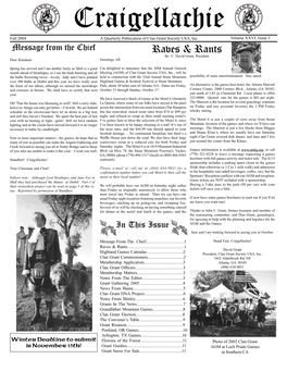 Craigellachie Fall 2004 a Quarterly Publication of Clan Grant Society USA, Inc