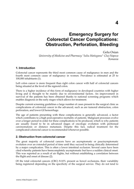 Emergency Surgery for Colorectal Cancer Complications: Obstruction, Perforation, Bleeding