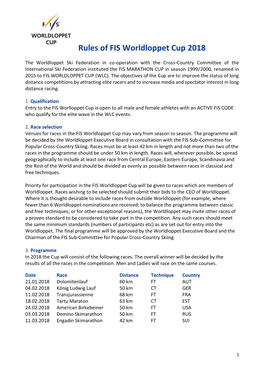 Rules of FIS Worldloppet Cup 2018