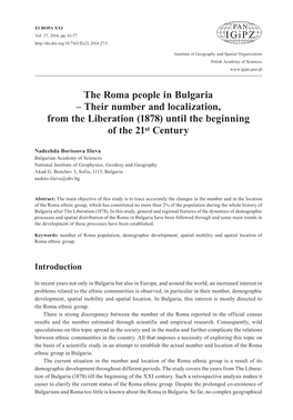 Europa XXI 27 (2014), the Roma People in Bulgaria
