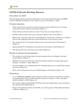 COVID-19 Results Briefing: Morocco November 12, 2020 Current