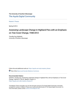 Assessing Landscape Change in Highland Peru with an Emphasis on Tree Cover Change, 1948-2012