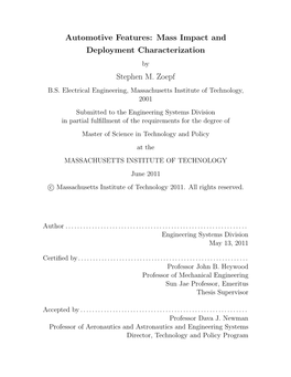 Automotive Features: Mass Impact and Deployment Characterization by Stephen M