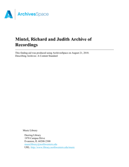 Mintel, Richard and Judith Archive of Recordings