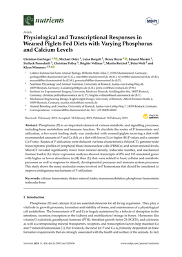 Physiological and Transcriptional Responses in Weaned Piglets Fed Diets with Varying Phosphorus and Calcium Levels