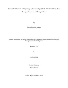 Between Pre-Objectivity and Objectivity: a Phenomenological Study of Nordoff-Robbins Music