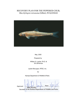 RECOVERY PLAN for the PEPPERED CHUB, Macrhybopsis Tetranema Gilbert, in KANSAS