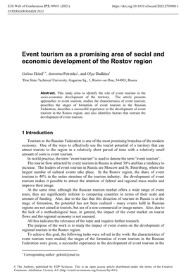 Event Tourism As a Promising Area of Social and Economic Development of the Rostov Region