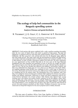 The Ecology of Kelp Bed Communities in the Benguela Upwelling System Analysis of Biomass and Spatial Distribution