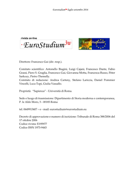 Eurostudium3w Luglio-Settembre 2016 Direttore: Francesco Gui (Dir. Resp.)