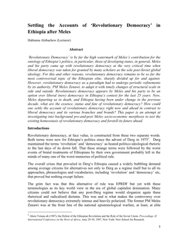 Settling the Accounts of 'Revolutionary Democracy' in Ethiopia After Meles