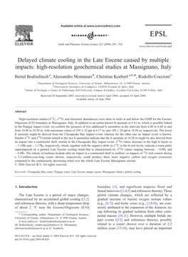 Delayed Climate Cooling in the Late Eocene Caused by Multiple Impacts: High-Resolution Geochemical Studies at Massignano, Italy