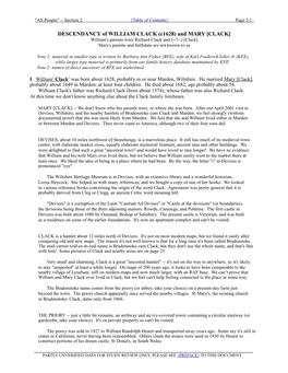 DESCENDANCY of WILLIAM CLACK (C1628) and MARY [CLACK] William's Parents Were Richard Clack and (--?--) [Clack] Mary's Parents and Birthdate Are Not Known to Us