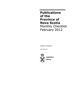 Publications of the Province of Nova Scotia Monthly Checklist February 2012