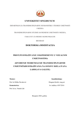 Univerzitet Singidunum Doktorska Disertacija