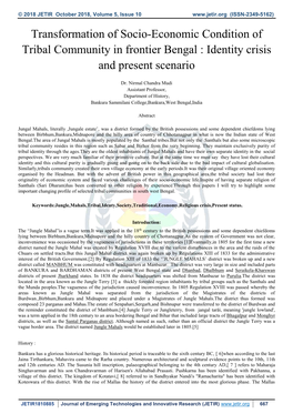 Transformation of Socio-Economic Condition of Tribal Community in Frontier Bengal : Identity Crisis and Present Scenario