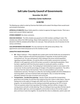 Salt Lake County Council of Governments November 30, 2017 Columbus Center Auditorium 12:00 PM