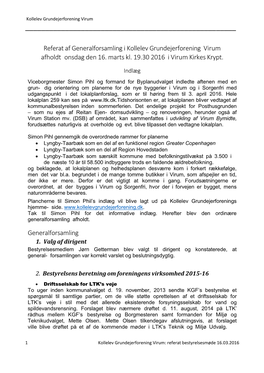 Referat Af Generalforsamling I Kollelev Grundejerforening Virum Afholdt Onsdag Den 16