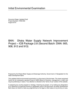 Dhaka Water Supply Network Improvement Project – ICB Package 2.8 (Second Batch: DMA: 905, 908, 912 and 913)