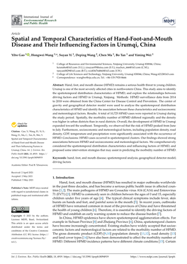 Spatial and Temporal Characteristics of Hand-Foot-And-Mouth Disease and Their Inﬂuencing Factors in Urumqi, China